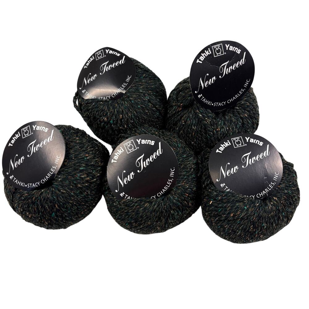 Tahki Yarns New Tweed Merino Wool Blend Lot of 5 Skeins Dark Green Flecked NWT